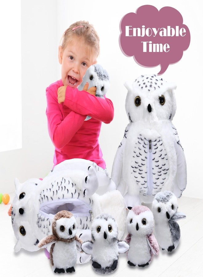 Hollowfly 5 Pcs Owls Plush Toy Gift Set 15.7" Mommy White Owls with 4 Cute Babies Stuffed Animal in Zippered Belly Nurturing Plushies Toy Set for Kid Adults Birthday Birthday Party Favors Gifts - Image 5